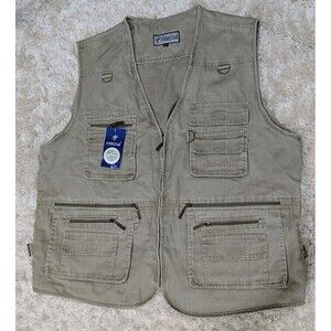 VTG Fishing Vest Mens 5XL Beige Zip Pockets Utility Tactical Canvas Bug Out